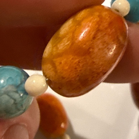 Vintage Reddish Jasper & Blue Marbled Bead Necklace – Boho Southwest Style - Picture 3 of 5